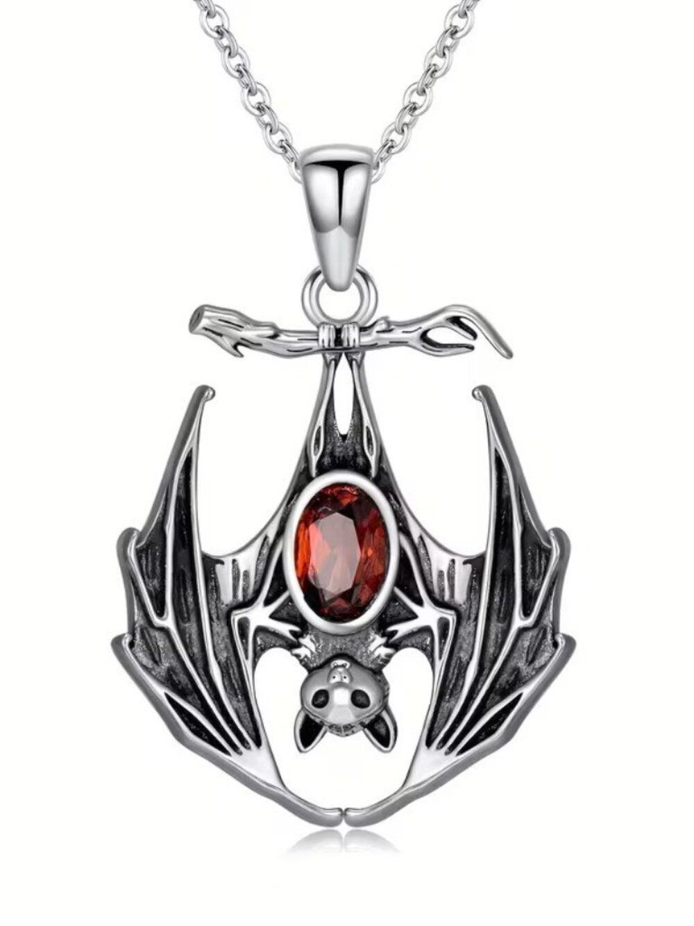 Vintage Style Halloween Upside-Down Bat Gothic Distressed Dark Style Necklace